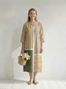 FJØRNA women's summer midi dress with long sleeves, striped wrap design, perfect for warm weather and casual outings.