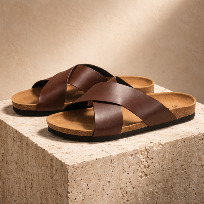 FJØRNA men's red cushioned sandals with open-toe design and adjustable straps, ideal for casual summer wear.