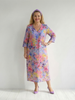 FJØRNA women's floral summer midi dress with long sleeves, flowy relaxed fit, perfect for warm weather and casual occasions.