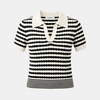 FJØRNA men's striped T-shirt, casual top with horizontal blue and white stripes, short sleeves, and round neckline.