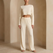 Women’s soft knit lounge co-ord set by FJØRNA featuring a relaxed fit top and matching pants in cozy fabric.