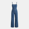 FJØRNA women's denim two-piece suit set with wide-leg pants and matching top, stylish and casual for everyday wear.