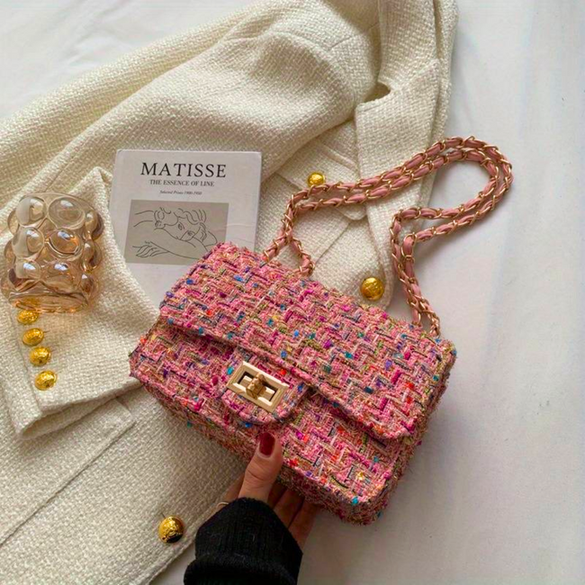 Tanja – Chic Tweed Shoulder Bag with Gold Chain Accent