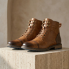 FJØRNA men's leather hiking boots with orthopedic support, sturdy outdoor shoes for hiking and trekking.