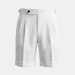 Men's high waist linen shorts by FJØRNA featuring pleated design and relaxed fit, perfect for warm weather.