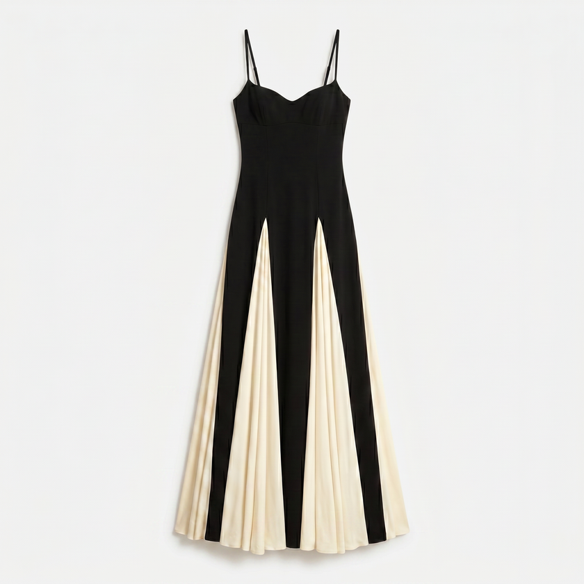 FJØRNA women's spaghetti strap contrast color maxi dress with flowing fabric and sleeveless design, perfect for summer wear.
