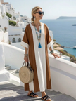 FJØRNA women's summer maxi dress with short sleeves, flowy lightweight fabric, perfect for warm weather and casual wear.