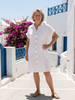 FJØRNA women's summer dress with short sleeves, flowy fabric, and pockets, perfect for warm-weather casual wear.
