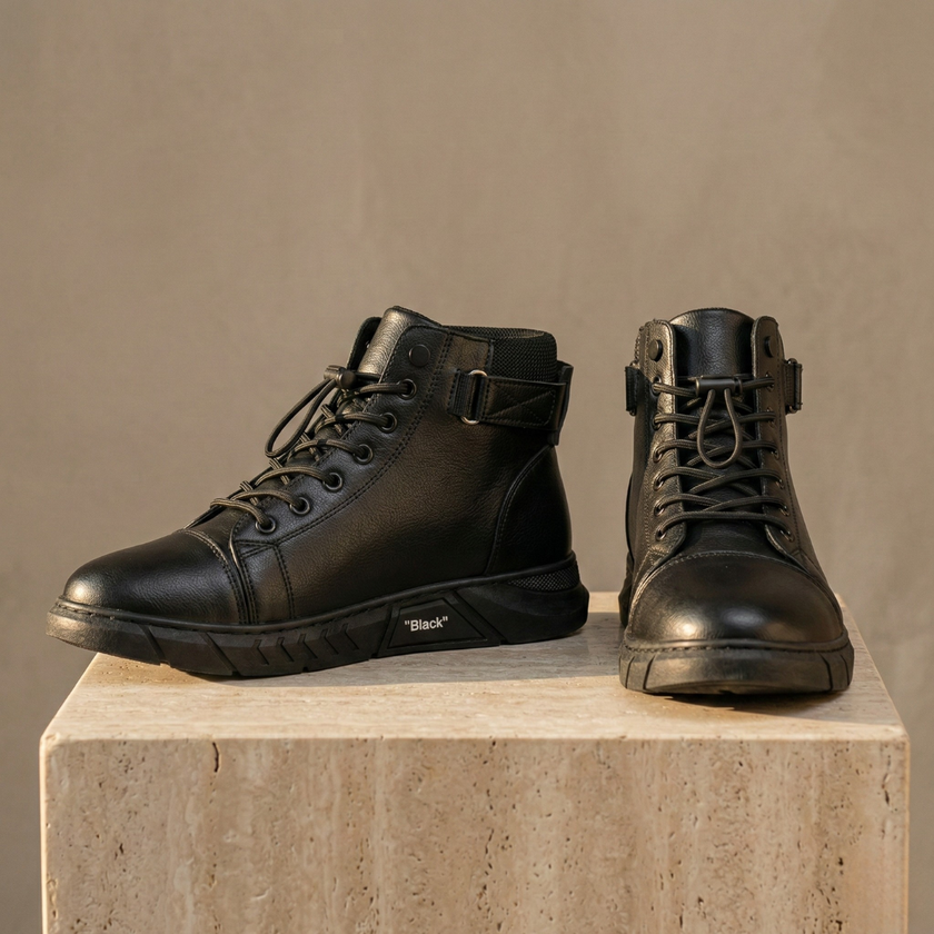 FJØRNA men's leather orthopedic shoes with side zipper, stylish and supportive footwear for comfortable everyday wear.