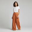 Liam - Stones Plain Color Cotton Linen High Waist Wide Leg Pants With Pockets