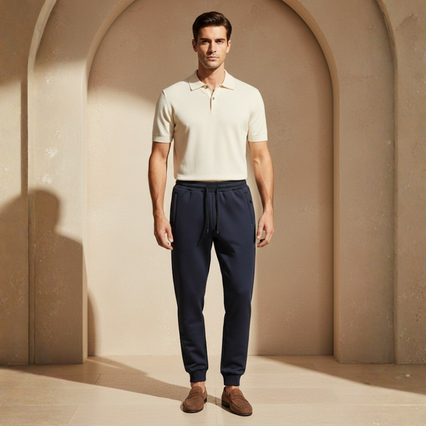 FJØRNA men's relaxed fit joggers with drawstring waist, casual pants made of soft fabric for comfortable everyday wear.