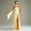 Isla - Women's Maxi Dress Lemon Non-Stretch Crepe with Thigh-High Split