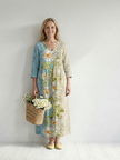 FJØRNA women's summer midi dress with long sleeves, flowy fabric, and a relaxed fit perfect for warm weather.