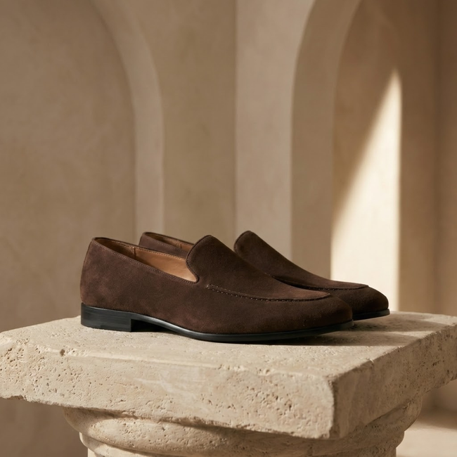 FJØRNA men's suede shoes with classic design, featuring a smooth brown suede upper and stylish laces.