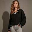 Contrast Trim Cable Knitted Sweater