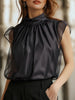 Black chiffon blouse for women by FJØRNA, high neck sleeveless top with elegant flowy fabric and stylish design.