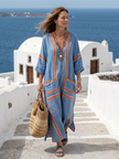 FJØRNA summer midi dress for women with short sleeves, flowy fabric, perfect for warm weather and casual occasions.