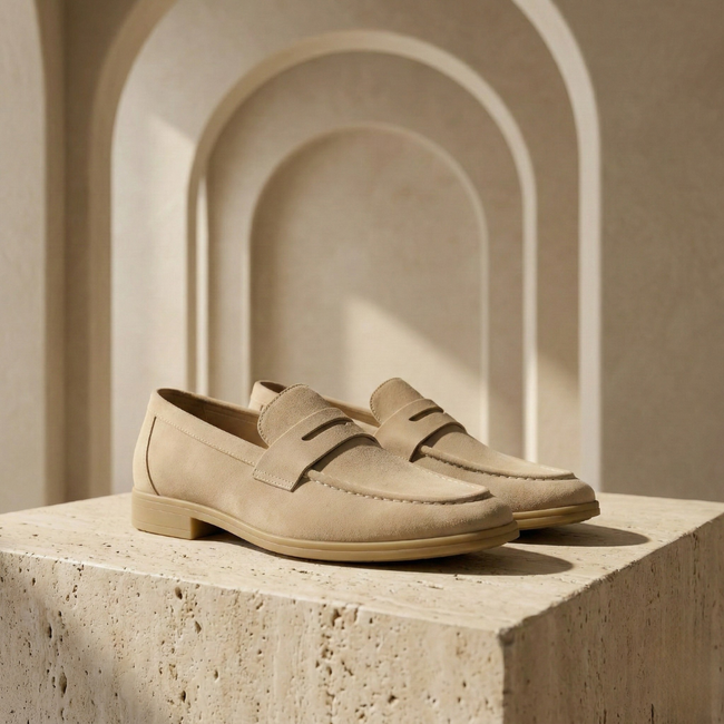 FJØRNA men's suede slip-on loafers with breathable design, showcasing a stylish and comfortable shoe for casual wear.