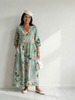 FJØRNA women's floral summer midi dress with long sleeves, flowy lightweight fabric, perfect for warm weather.