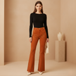 FJØRNA women's high waist flared trousers, stylish pants with a fitted waist and wide flare leg silhouette.