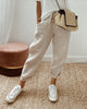FJØRNA lightweight summer women's trousers with high waist, straight leg fit, and front pockets, ideal for casual wear.