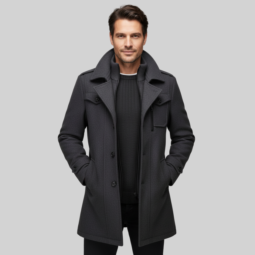 Slim Woolen Business Coat Gray