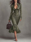 Dusty Mauve Lace Ruched Midi Dress | Evening Dress