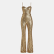 FJØRNA women's sequin flared jumpsuit with stylish pants, shimmering sequin details, and a fitted waist for a chic look.