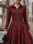 FJØRNA elegant long sleeve plaid dress featuring a classic and contemporary design, displayed on a mannequin.