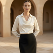 Women's Satin Blouse Draped Neck Elegant Office Formal