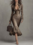 Dusty Mauve Lace Ruched Midi Dress | Evening Dress