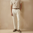 FJØRNA men's linen blend straight leg trousers with relaxed fit, shown in a neutral color, casual and comfortable for warm weather.