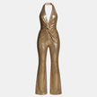 FJØRNA women's sequin jumpsuit with stylish pants, featuring sparkling sequins and a sleek, modern design.