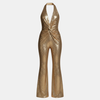 FJØRNA women's sequin jumpsuit with stylish pants, featuring sparkling sequins and a sleek, modern design.