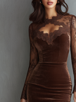 FJØRNA vintage velvet mini dress with keyhole neckline and lace sleeves, stylish women's dress with elegant details.