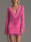 Red Faux Suede Tassel Mini Western Dress Western | Casual Dress