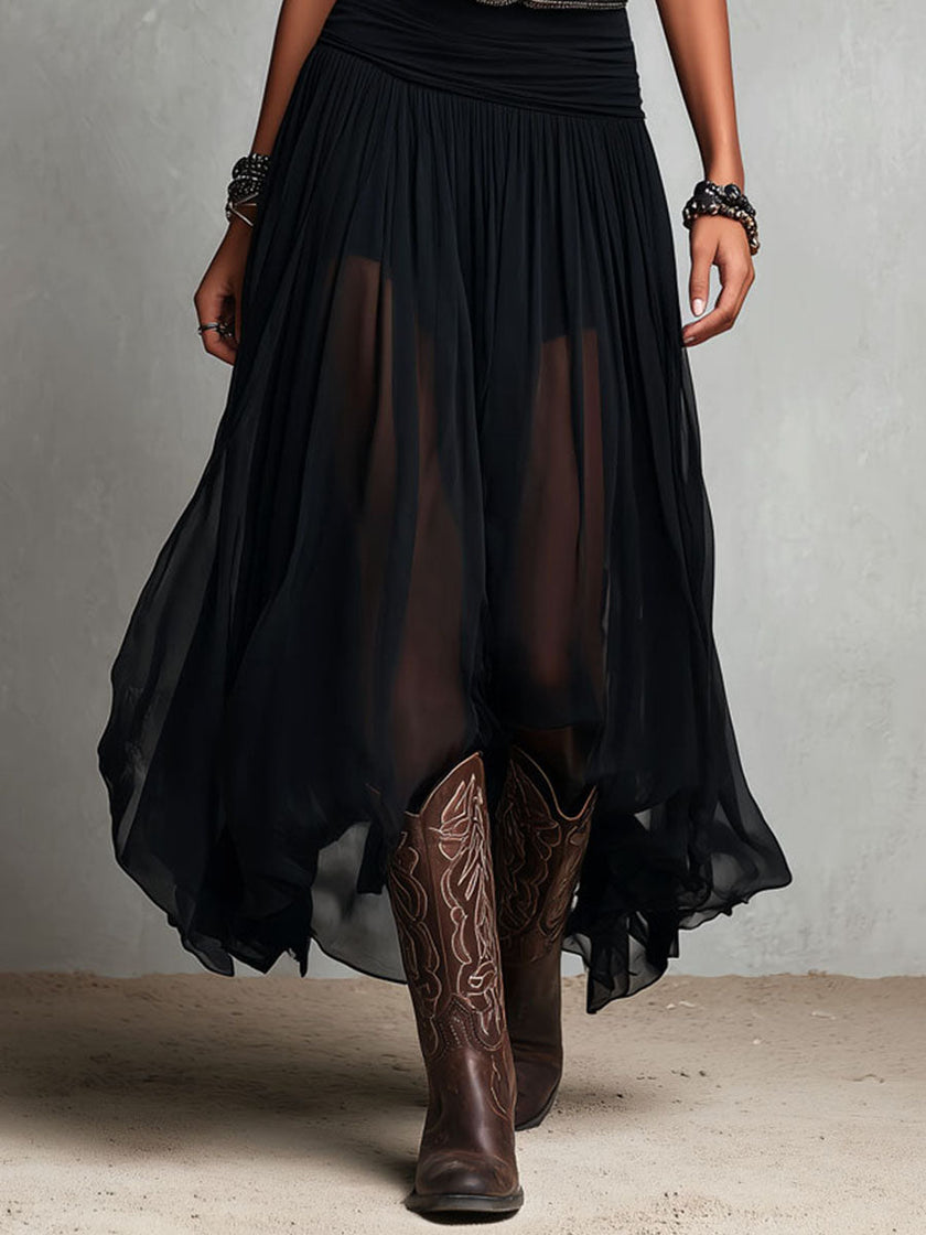 Black FJØRNA maxi dress, casual long dress with flowing fabric, sleeveless design, perfect for everyday wear.