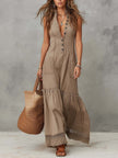 Khaki Cotton Sleeveless Maxi Dress For Women