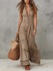 Khaki Cotton Sleeveless Maxi Dress For Women
