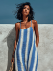 FJØRNA women's striped suspender jumpsuit with loose fit, wide-leg pants, perfect for vacation style and casual wear.