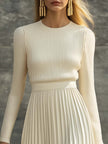 Cream Satin Pleated Maxi Dress | Casual Dress