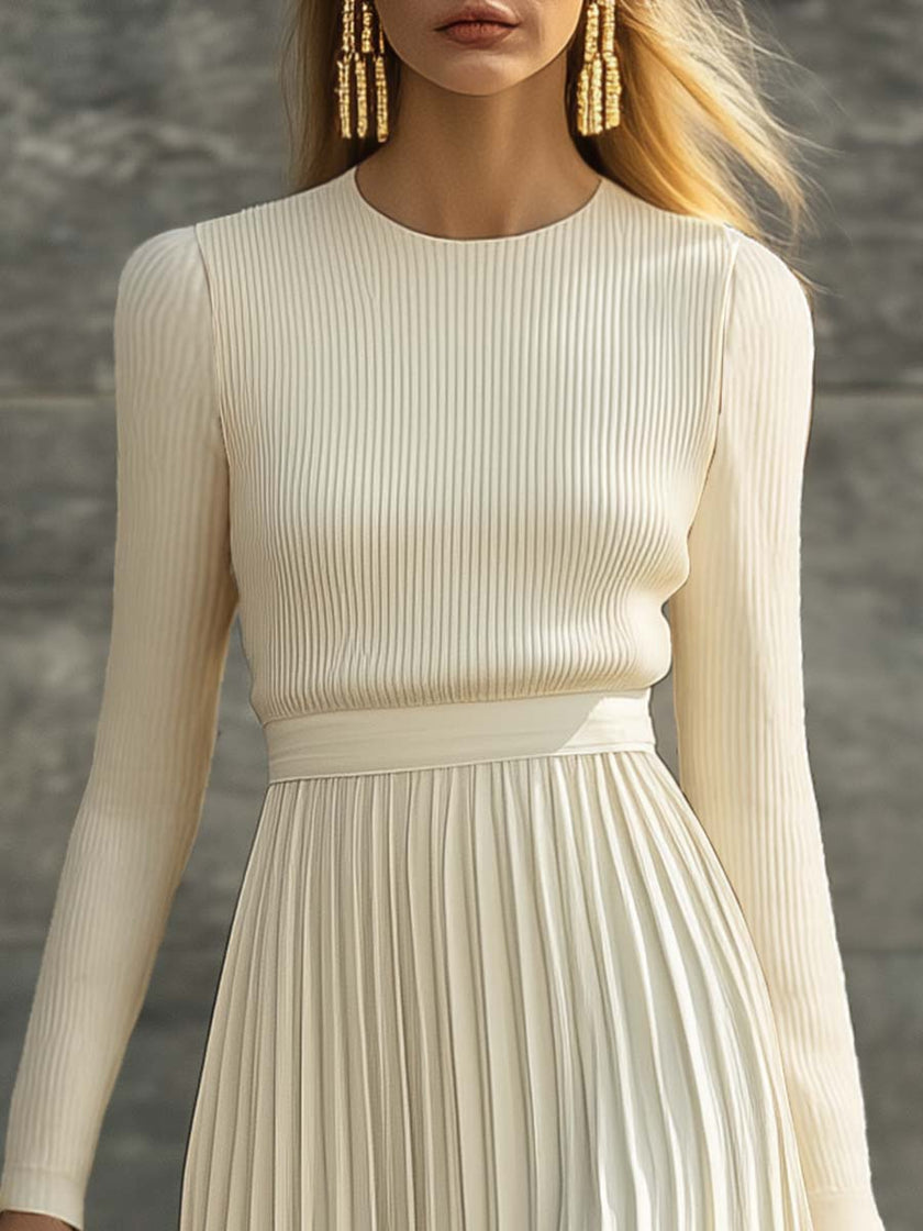 Cream Satin Pleated Maxi Dress | Casual Dress
