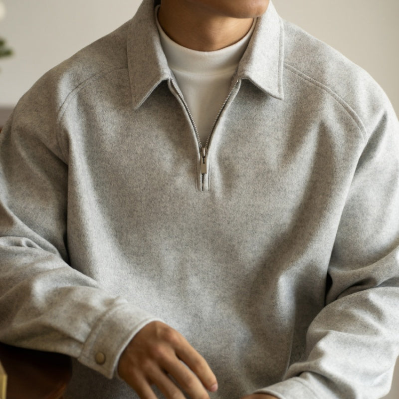Lapel Half-Zip Sweater Gray