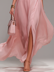 FJØRNA chiffon halter neck maxi dress in a flowing, elegant design perfect for evening wear, featuring a comfortable fit.