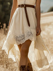 FJØRNA lace sleeveless midi dress featuring a casual design with intricate lace details and a flowing silhouette.