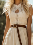 FJØRNA lace sleeveless midi dress featuring a casual design, lightweight fabric, and elegant fit, ideal for warm weather occasions.
