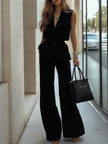 Light blue FJØRNA sleeveless two-piece trouser set with patch pockets, stylish pants set for casual or summer wear.