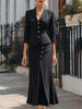 FJØRNA elegant textured buttoned blazer and midi skirt set, stylish blazer dress with structured fit and sophisticated design.
