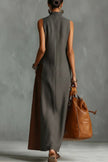 Color-blocked high-neck sleeveless casual maxi dress by FJØRNA with pockets, featuring a stylish design and vibrant colors.
