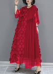FJØRNA black tulle party dress with o-neck, asymmetrical hem, half sleeves, perfect for evening events.